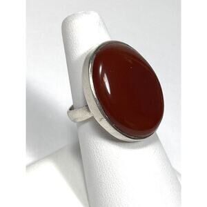 925 Sterling Silver Cornelian Ring Size 7.5 Artisan Vintage 9.35g